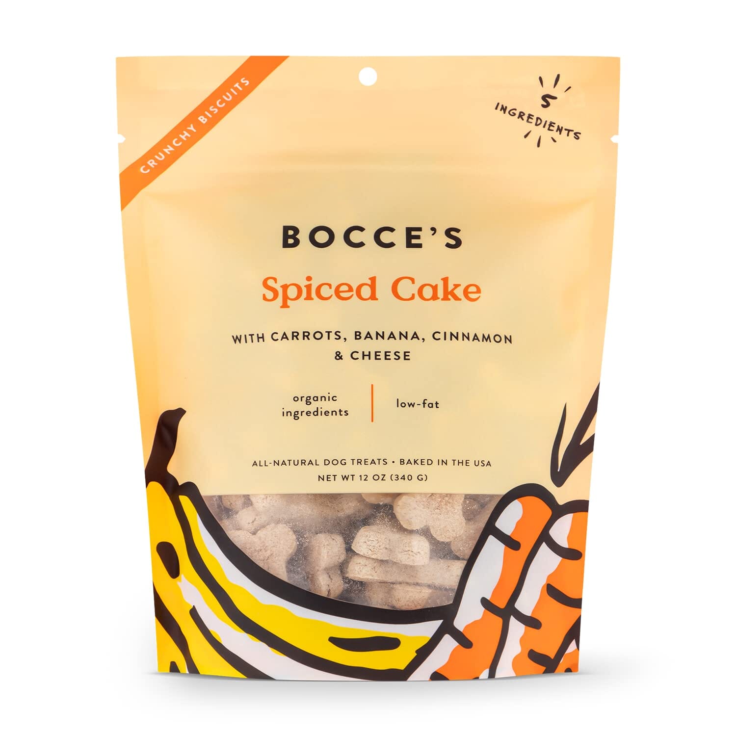 Bocce's Bakery Made in USA Small Batch Spiced Cake Limited Ingredient Cheese Banana and Cinnamon Biscuit Dog Treats - 12 Oz
