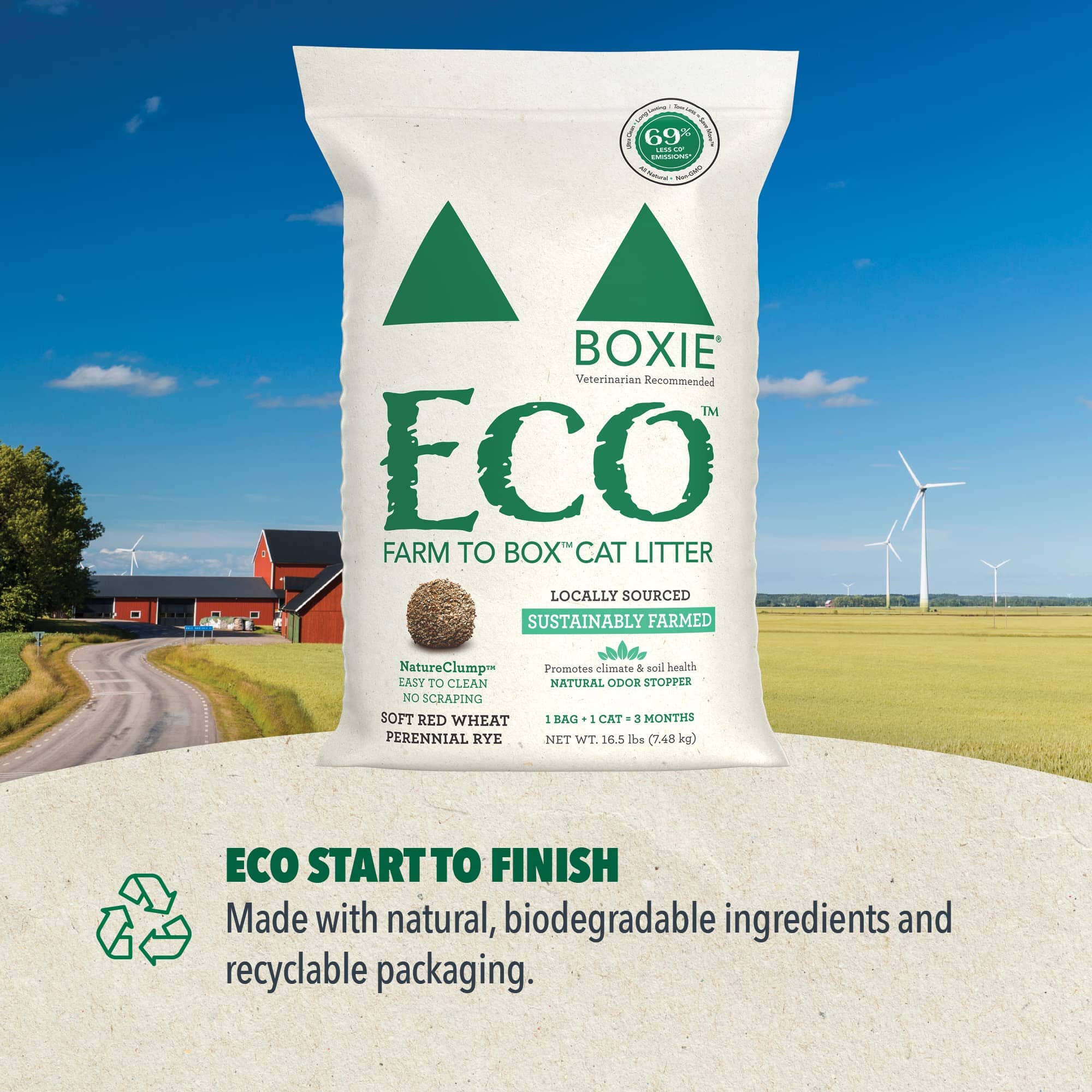 Boxiecat Eco Farm to Box Sustainably Farmed and Sourced Dust-Free Scent-Free Plant Based Kitty Cat Litter - 6.5 Lbs