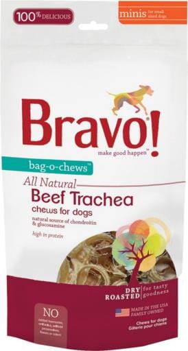 BRAVO! Bag-O-Chews Dry Roasted Beef Trachea Natural Dog Chews  