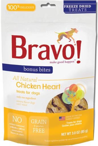 BRAVO! Bonus Bites Freeze-Dried Chicken Hearts Dog Treats - 3 Oz  