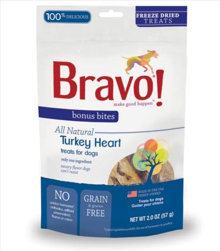 BRAVO! Bonus Bites Freeze-Dried Turkey Hearts Crunchy Dog Treats - 2 Oz  