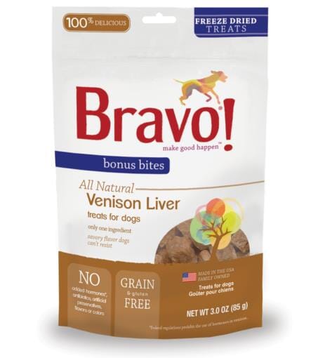 BRAVO! Bonus Bites Freeze-Dried Venison Liver Crunchy Dog Treats - 3 Oz  