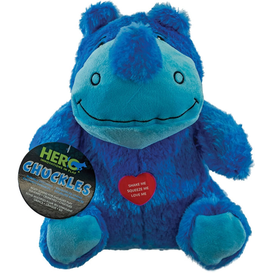 Hero Chuckles 2.0 Multi-Sound Making Rhino Plush Dog Toy - Blue - Large