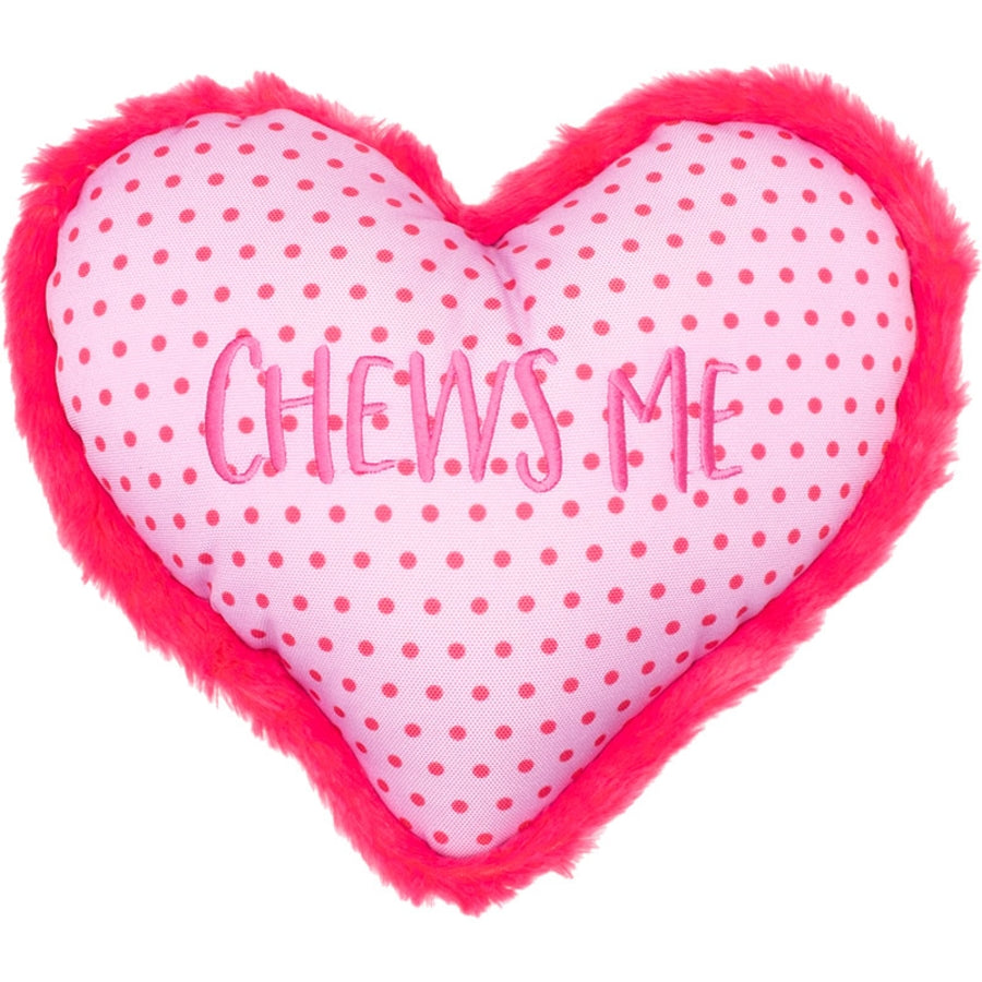 The Worthy Dog Chews Me Heart Shaped Squeak Nylon and Plush Dog Toy