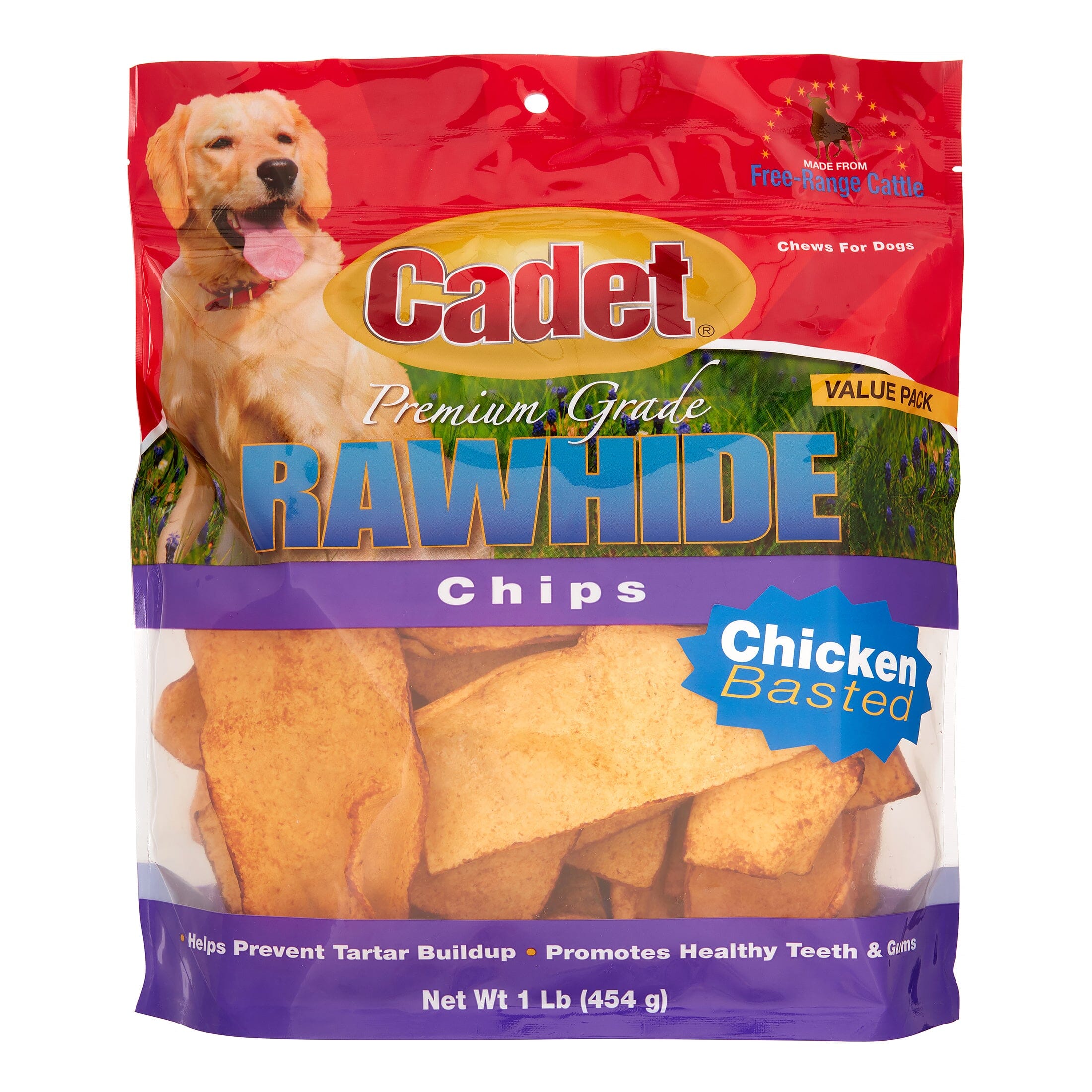 Cadet Premium Grade Rawhide Chips Natural Dog Chews - Chicken Basted - 1 Lb
