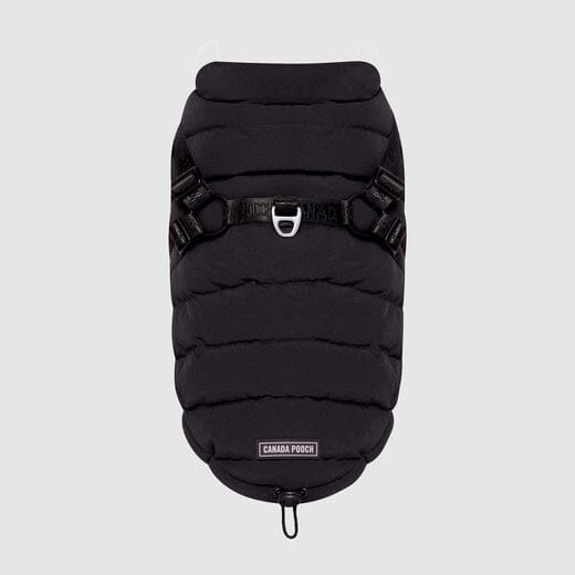 Canada Pooch Harness Puffer 2-in-1 Dog Coat and Harness Black 10 Inch Length