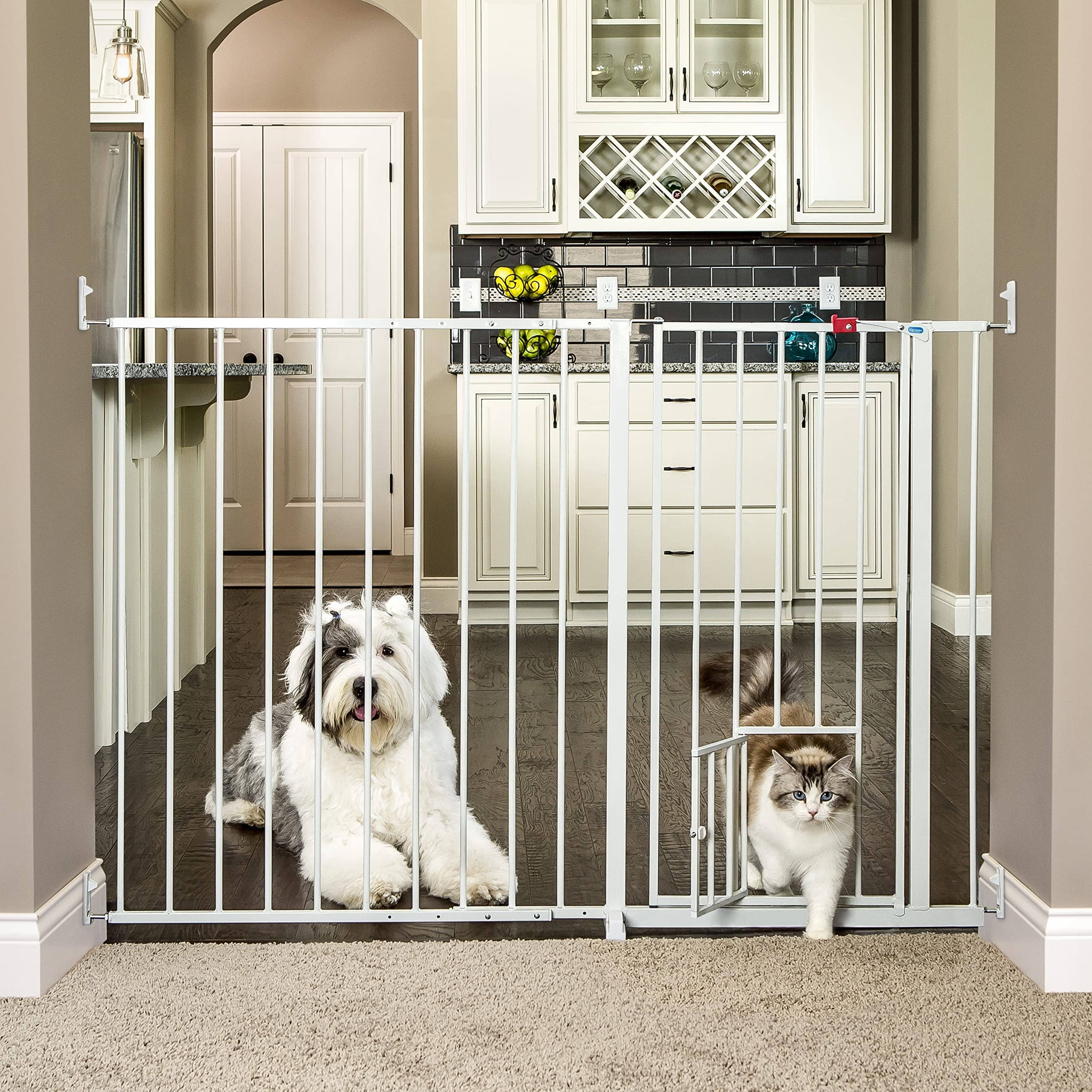 Carlson Pet Extra-Tall Walk-Though Metal Pet Gate with 10X7" Door - White - L: 37-60" X W: 2" X H: 38"  