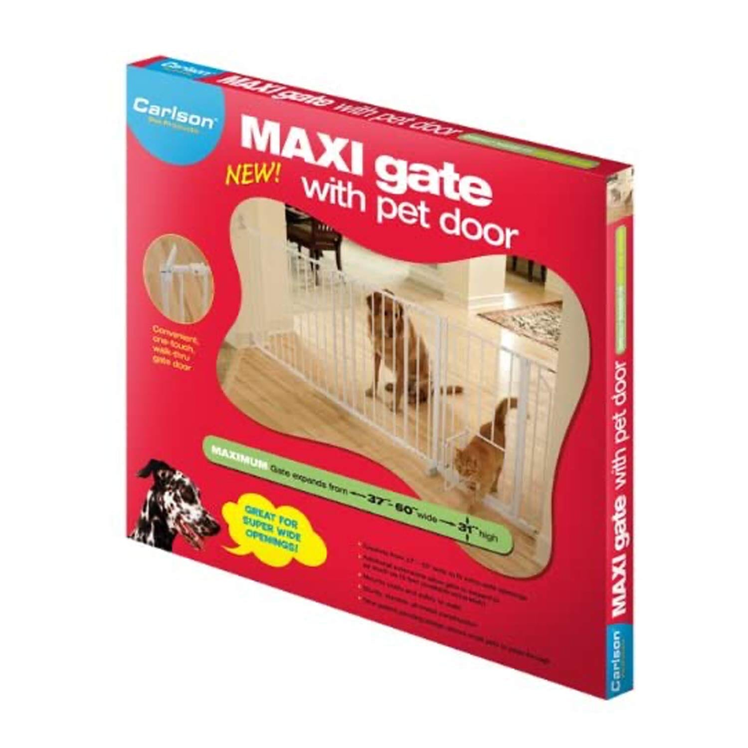 Carlson Pet Maxi Walk-Through Metal Pet Gate with 10X7" Door - White - L: 37-60" X W: 2" X H: 30"  