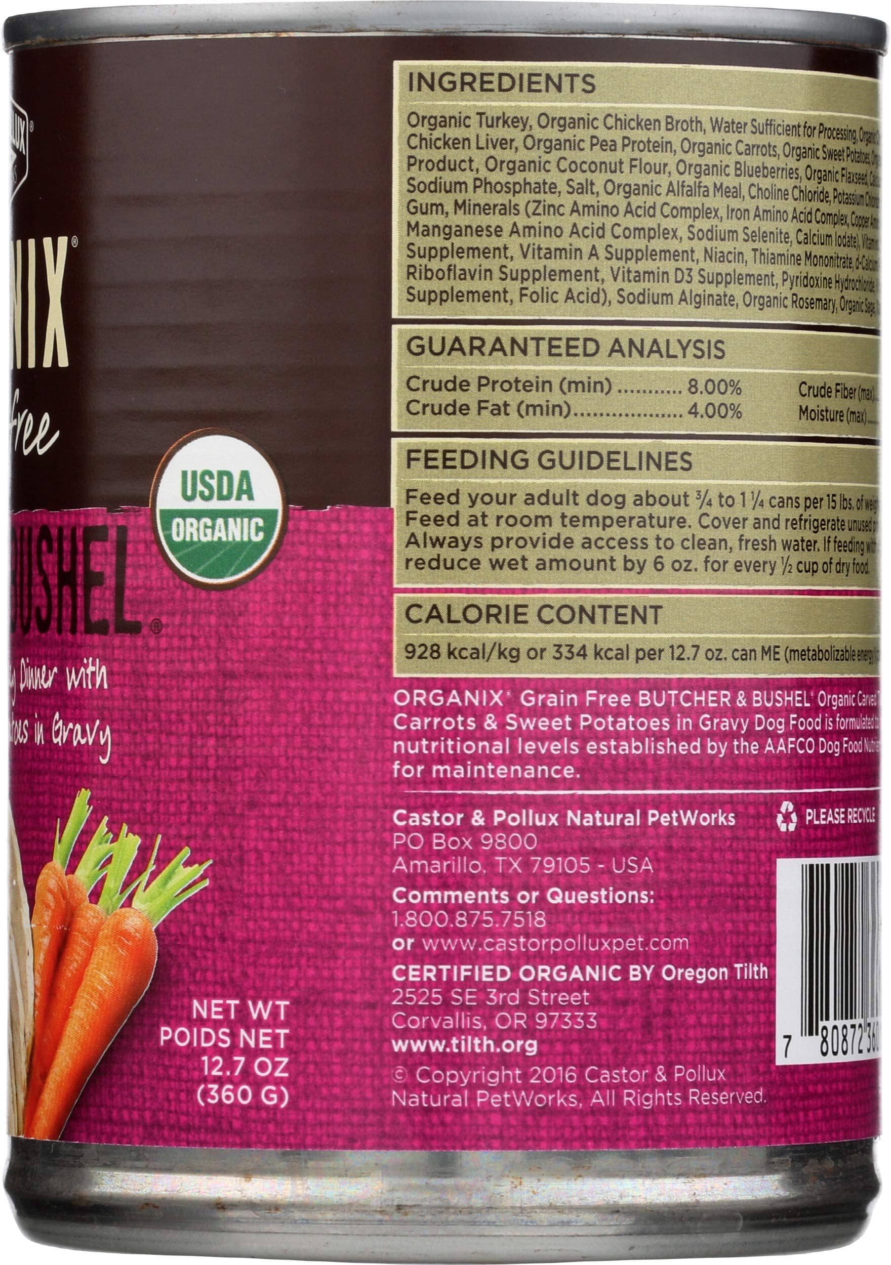 Castor and Pollux Organix Grain-Free Turkey Carrots and Sweet Potato Canned Dog Food - 12.7 Oz - Case of 12  