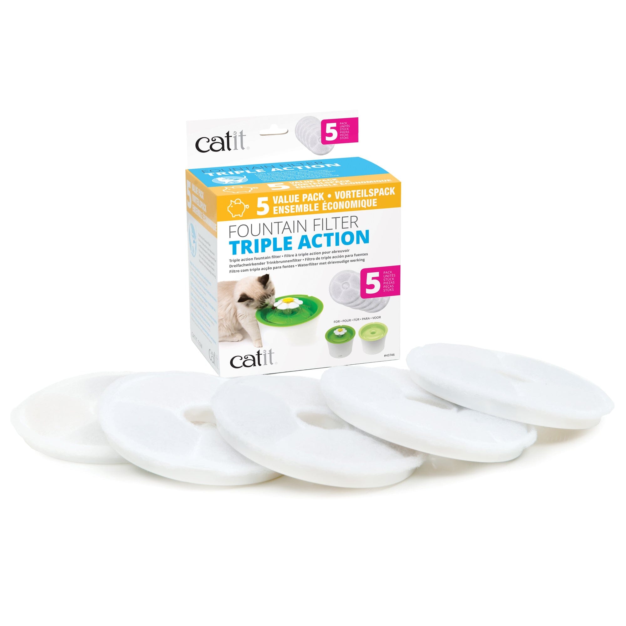 Catit 2.0 Triple Action Water Softner Replacement Filter for Catit Water Fountains 5 Pack
