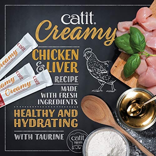 Catit Creamy Grain-Free Chicken and Liver Lickable Cat Treats - Mega Pack - 50 Count
