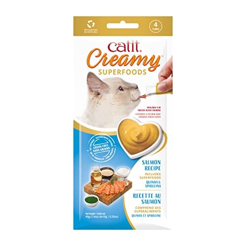 Catit Creamy Superfoods Salmon with Quinoa and Spirulina Lickable Cat Treats - 4 Per Pack - Case of 12 Default Title