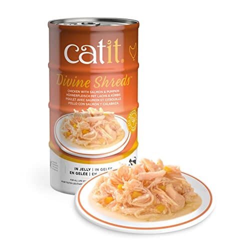 Catit Divine Shreds in Jelly Chicken and Salmon with Pumpkin Canned Cat Food - 3 Oz - 4 Pack - Case of 6 Default Title