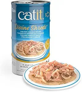 Catit Divine Shreds in Jelly Tuna and Chicken with Wakame Canned Cat Food - 3 Oz - 4 Pack - Case of 6 Default Title