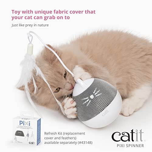 Catit PIXI Spinner Battery-Operated Treat Dispenser and Feather Teasing Spinning Cat Toy