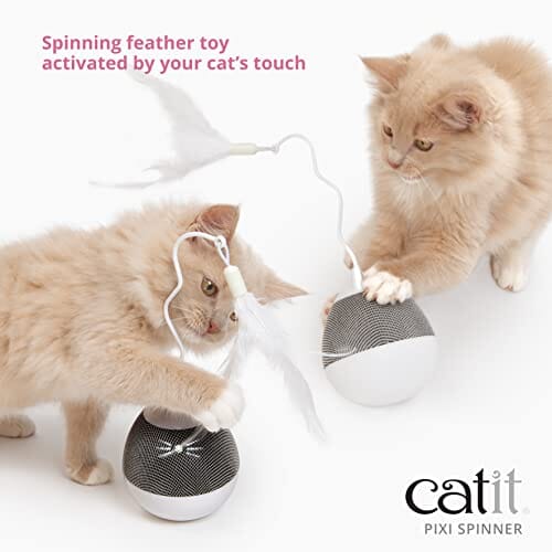 Catit PIXI Spinner Battery-Operated Treat Dispenser and Feather Teasing Spinning Cat Toy