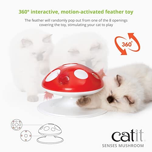 Catit Senses 2.0 Mushroom and Feather 360-Degree Battery Operated Interactve Teaser Cat Toy