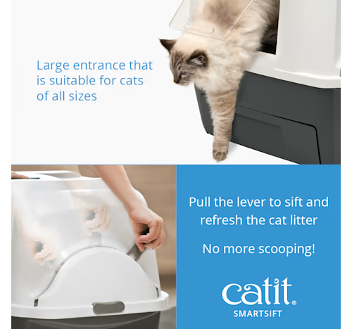 Catit Smartsift Automatic Sifting and Scooping Mess-Free Lever-Pulling Covered Cat Litter Box 