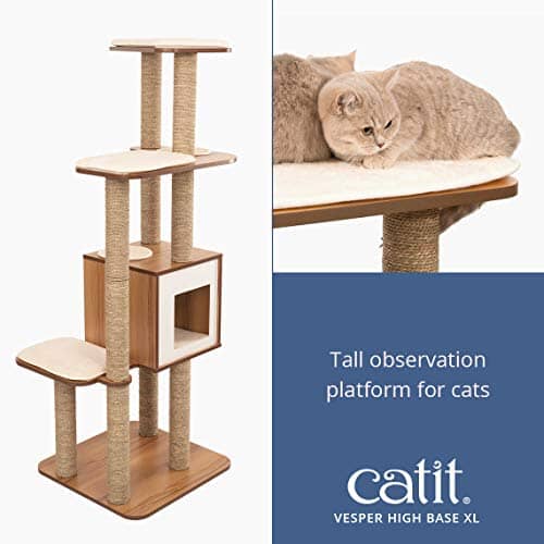 Catit Vesper High Base Four-Level Furniture Cat Tree - Walnut - L:30.5 X W:22.8 X H:62.2 Inches