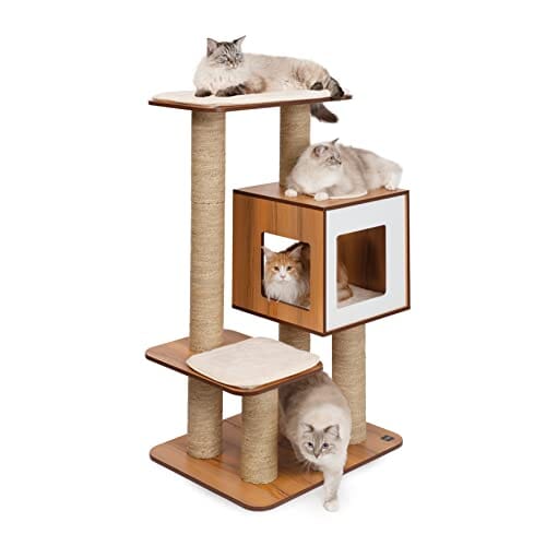 Catit Vesper High Base Giant Three-Level Furniture Cat Tree - Walnut - L:25 X W:35 X H:53 Inches Default Title