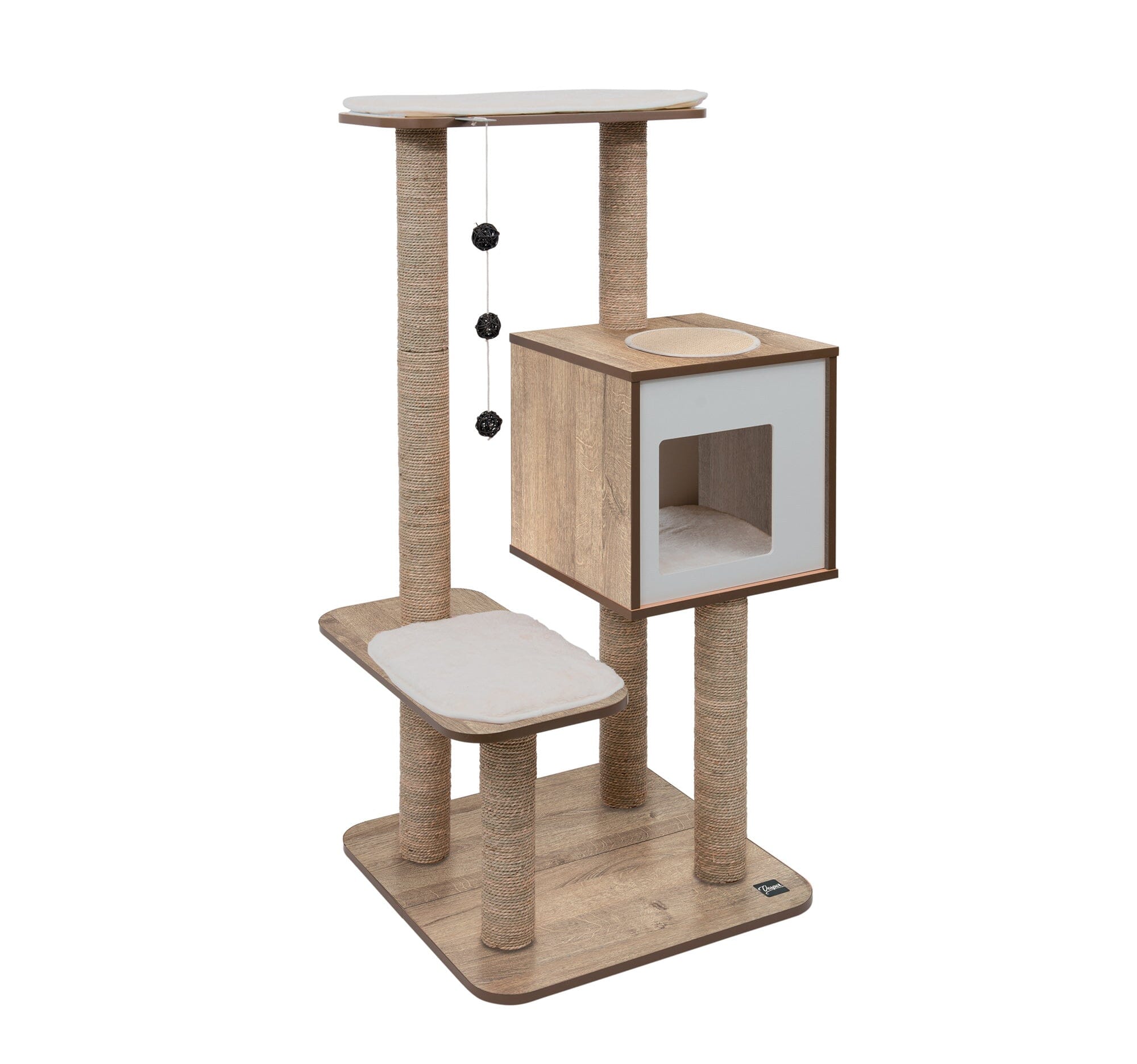 Catit Vesper High Base Three-Level Furniture Cat Tree - Oak - L:22 X W:22 X H:32 Inches Default Title