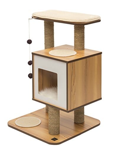 Catit Vesper Low Base Two-Level Furniture Cat Tree - Walnut - L:18 X W:18 X H:23 Inches