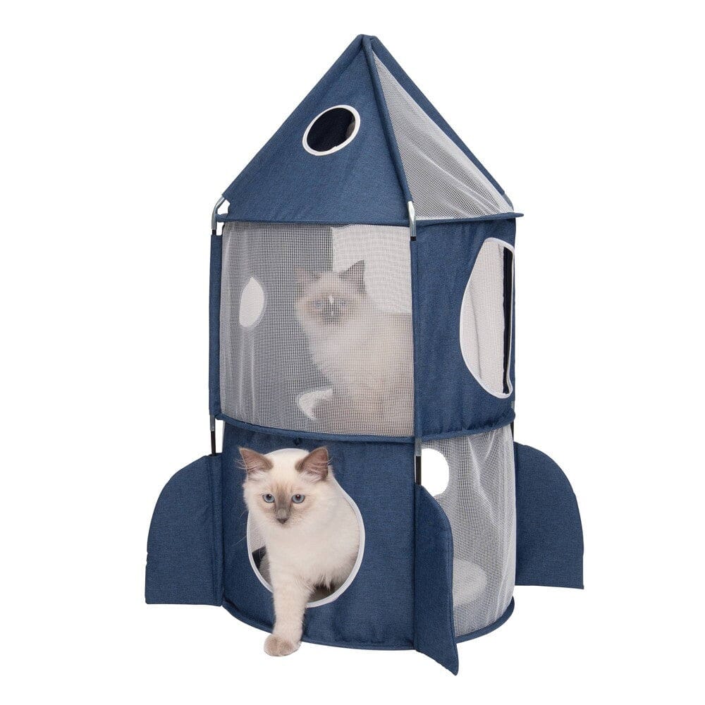 Catit Vesper Rocket Ship Portable Three-Level Interactive Cat Tree and Tunnel - Blue Default Title