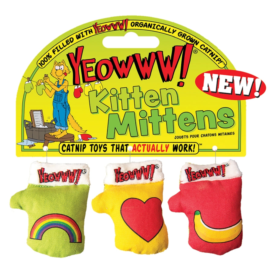 Ducky World Yeowww! Kitten Mitten Plush Catnip Cat Toy - 3 Pack