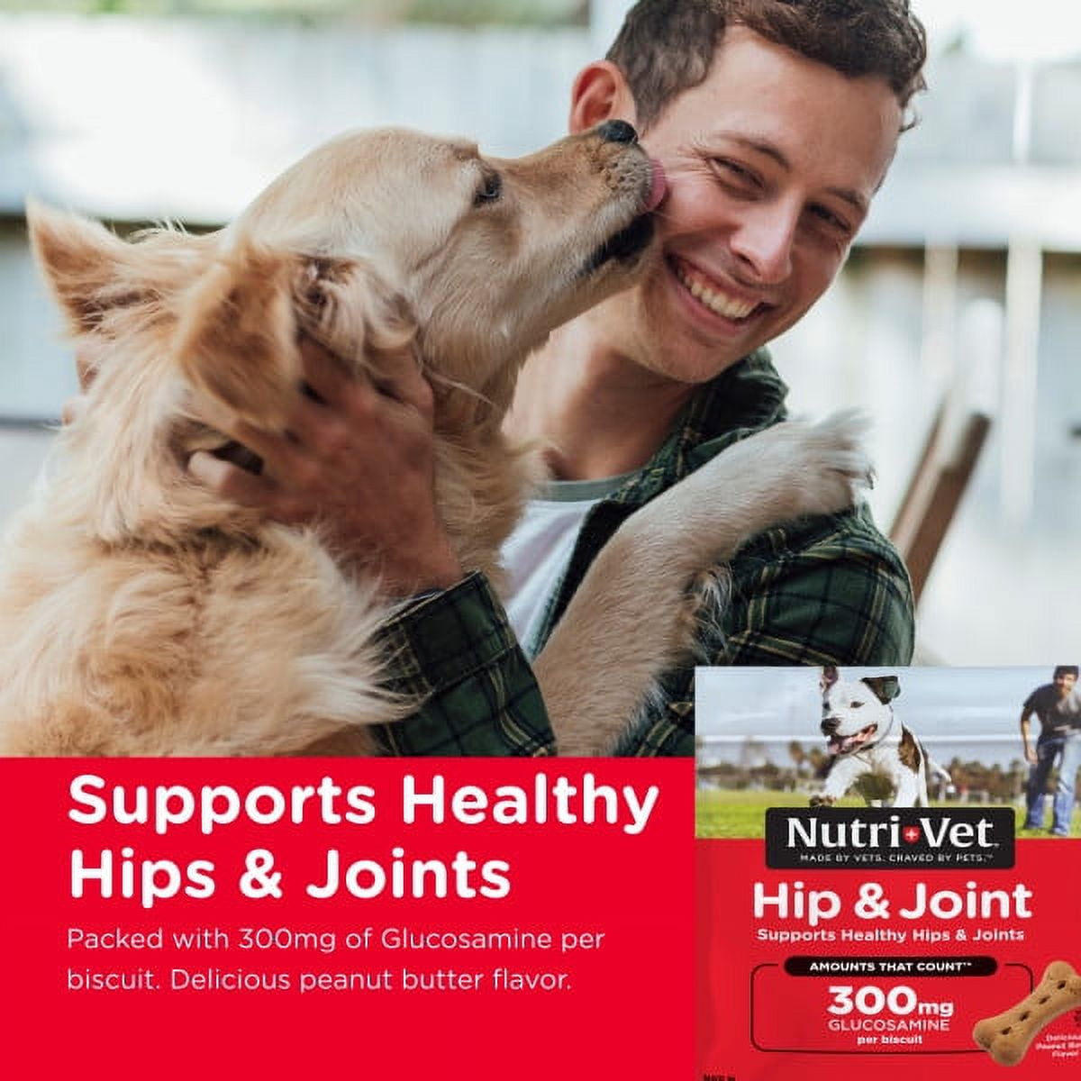 Nutri-Vet Hip and Joint Advanced-Strength Peanut Butter Crunchy Dog Biscuits Treats - Medium - 4 Lbs