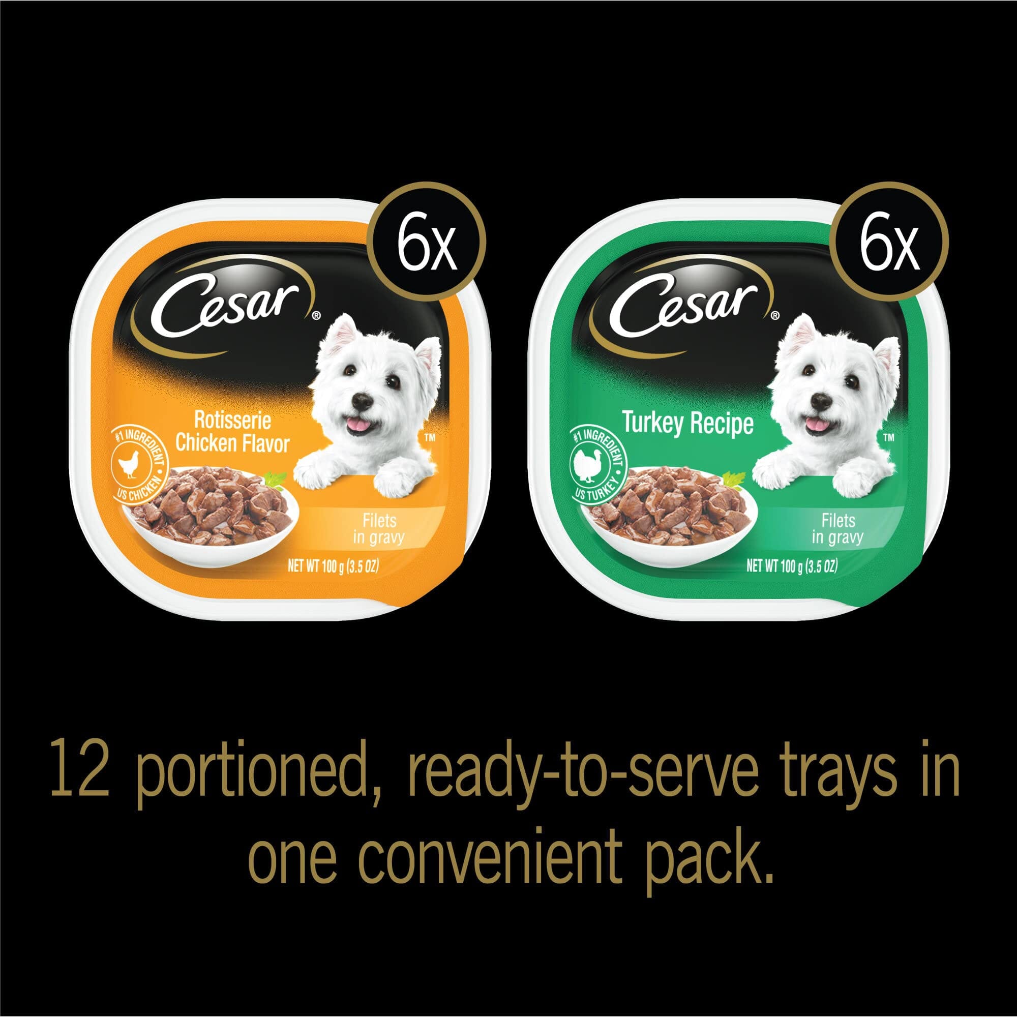 Cesar Canine Cuisine Filets and Poultry Lovers Multi-Pack Wet Dog Food - 3.5 oz - Case of 24  