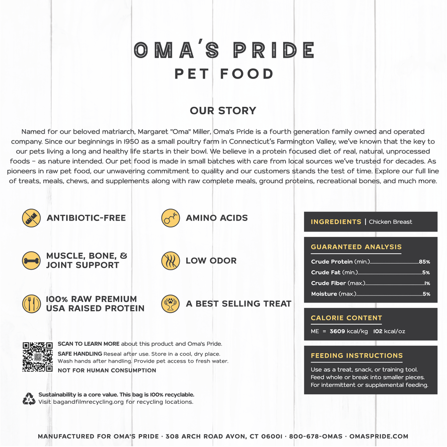 Omas Pride Chicken Breast Chunks Freeze-Dried Natural Cat and Dog Chews