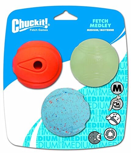 Chuckit! Petmate Fetch Medley Whistler Glow and Re-bounce Balls Dog Toys - Medium - 2.5 Inch - 3 Pack Default Title