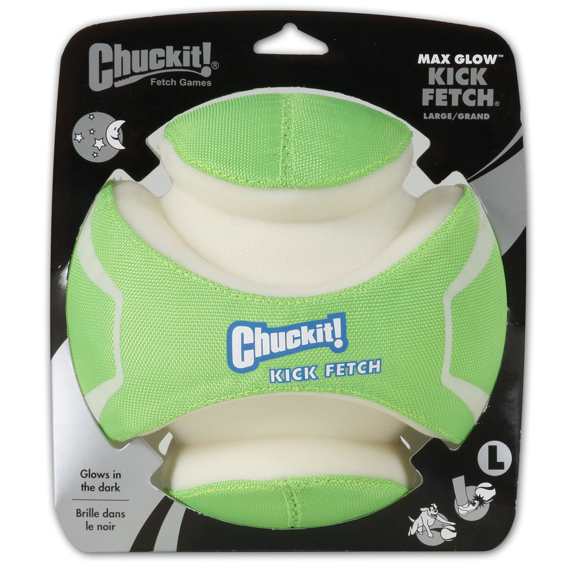 Chuckit! Petmate Kick-Fetch Max-Glow Glow-in-the-Dark Ball Canvas Rubber and Foam Floating Dog Toy - Green - Large - 7.5 Inch Default Title
