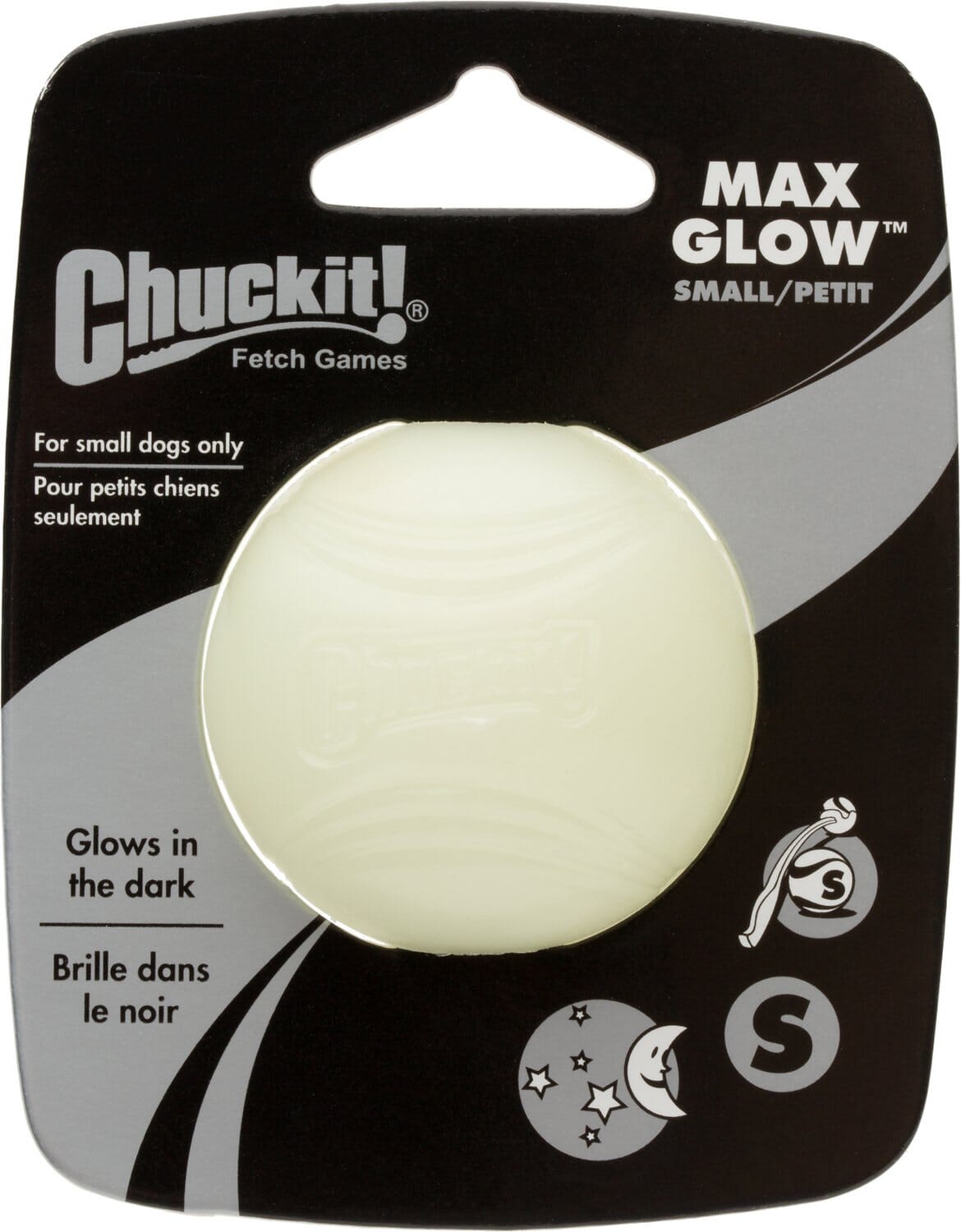 Chuckit! Petmate Max-Glow Glow-in-the-Dark Rubber Ball Fetch Dog Toy - White Small - 2 Inch