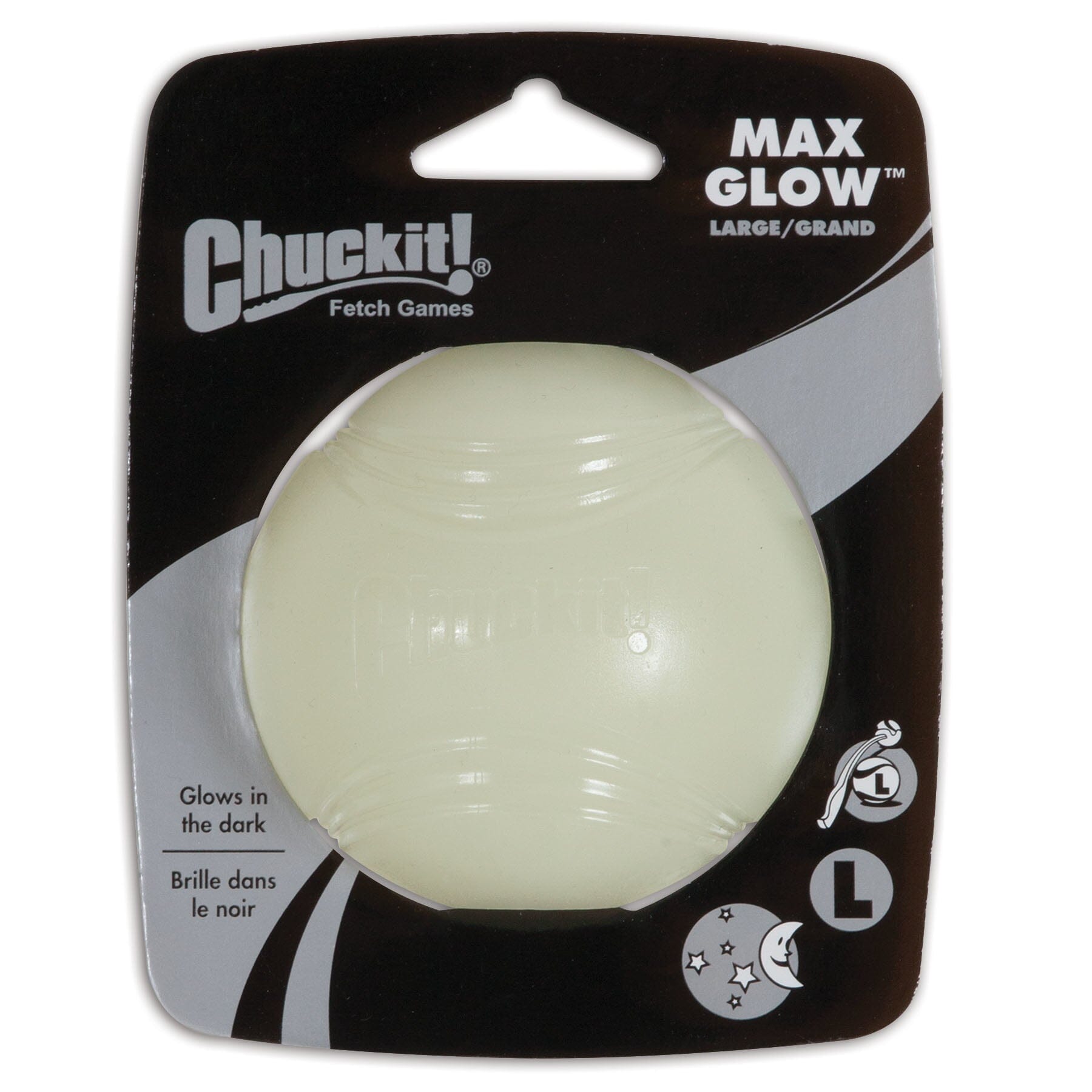 Chuckit! Petmate Max-Glow Glow-in-the-Dark Rubber Ball Fetch Dog Toy - White Large - 3 Inch