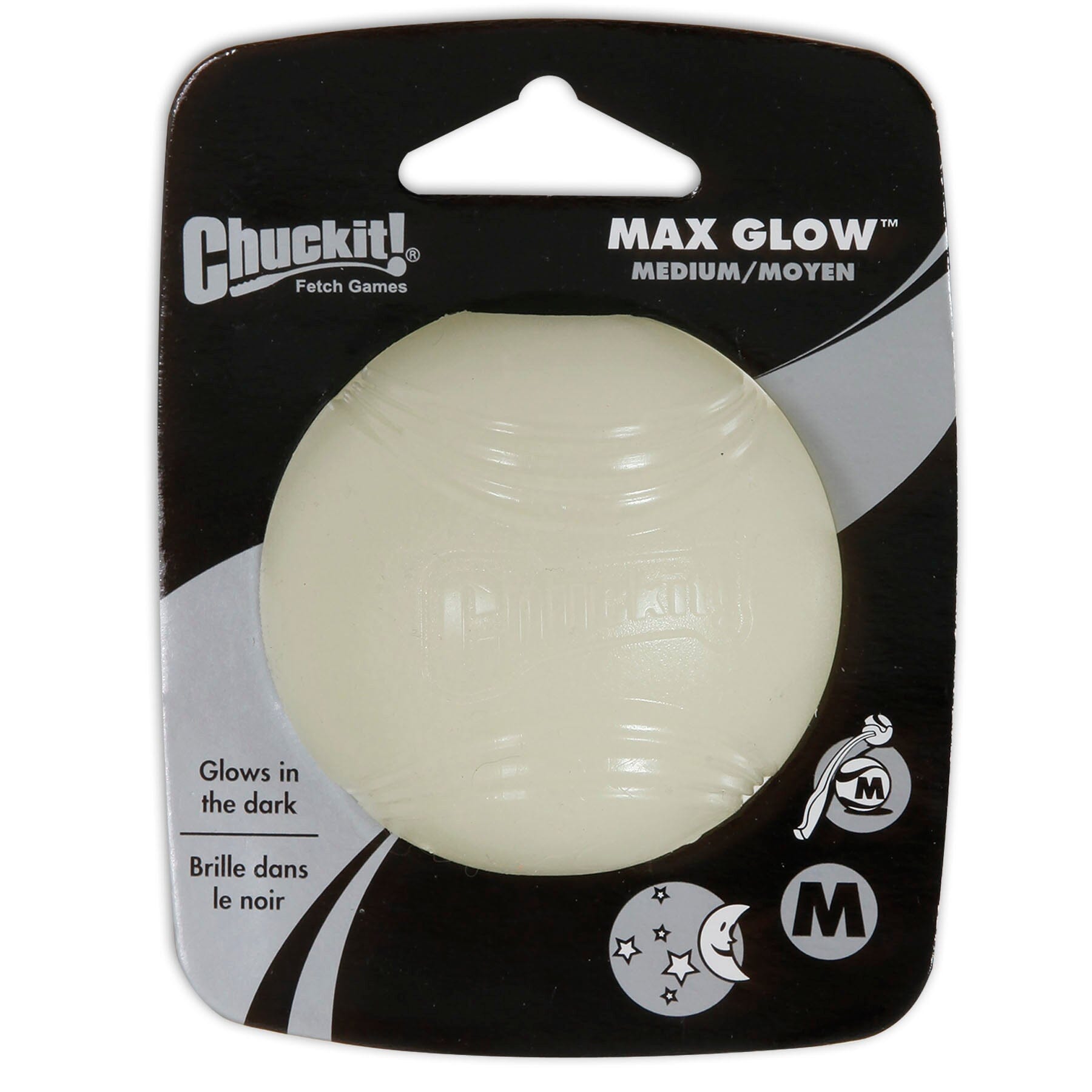 Chuckit! Petmate Max-Glow Glow-in-the-Dark Rubber Ball Fetch Dog Toy - White Medium - 2.5 Inch