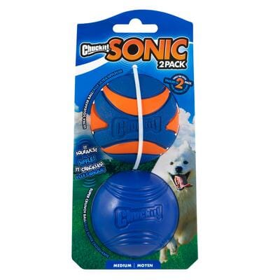 Chuckit! Petmate Sonic Squeaker and Crunch Ball Fetch Dog Toys - Medium - 2.5 Inch - 2 Pack Default Title