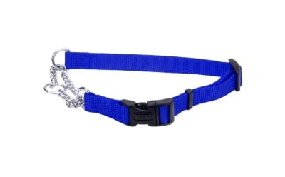 Coastal Adjustable Check Training Dog Collar with Buckle Blue Large - L:18-22 X W:3/4 Inch
