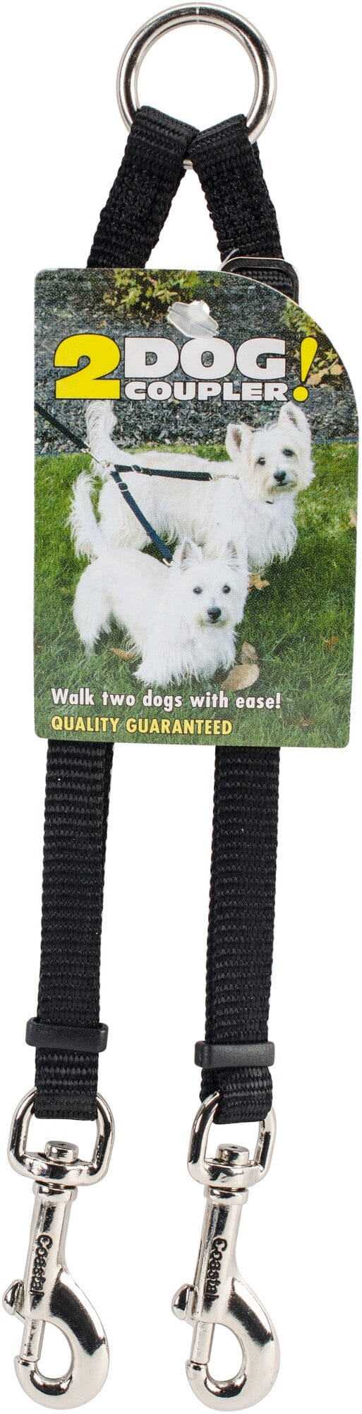 Coastal Adjustable Coupler 2-Dog Dual Nylon Dog Leash - Black - L:18-24 X W:3/8 Inch Default Title