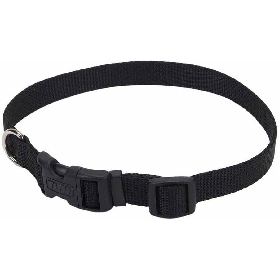 Coastal Adjustable Plastic Tuff-Buckle Nylon Dog Collar Black Large - L:18-26 X W:1 Inch