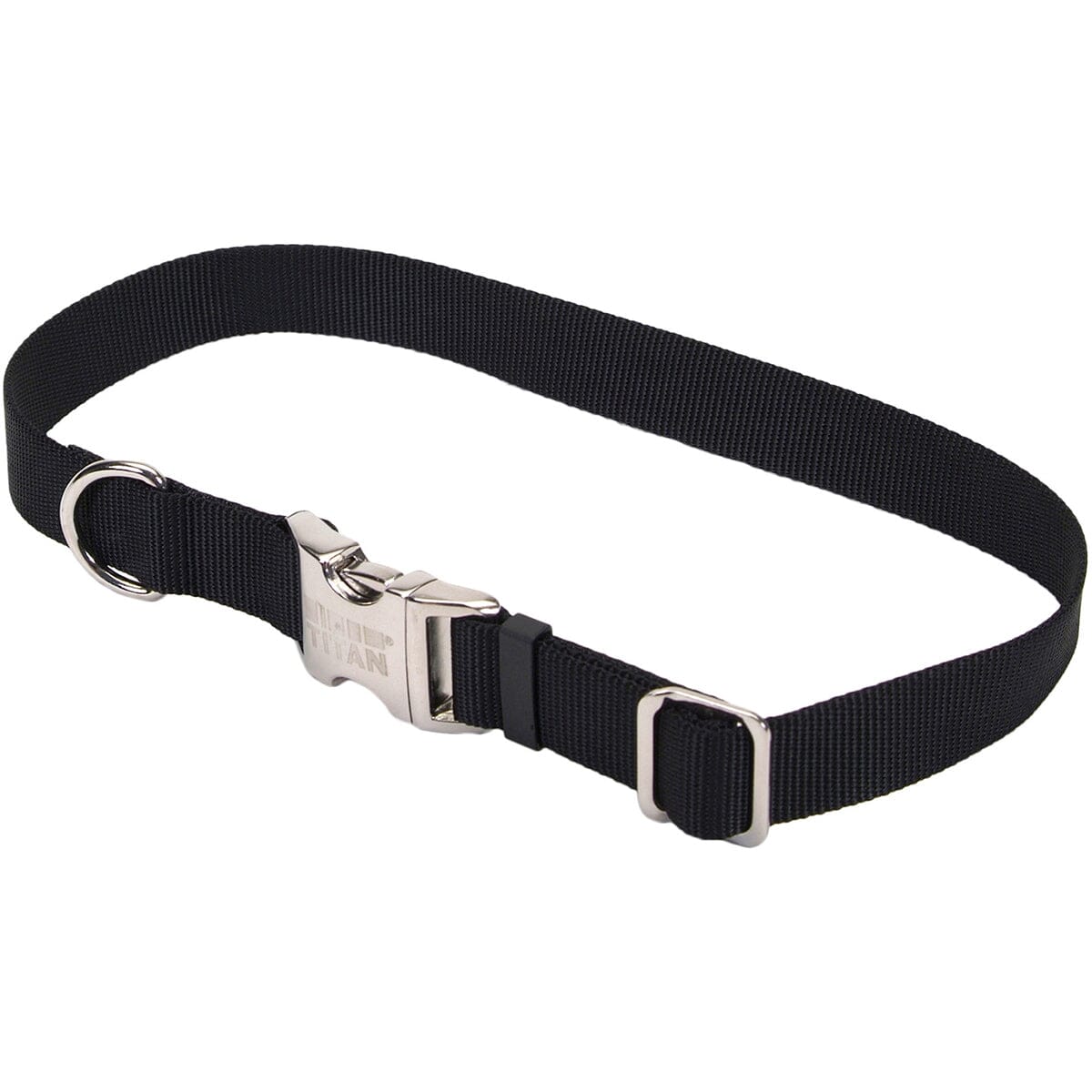Coastal Adjustable Titan Metal Buckle Nylon Dog Collar Black Medium - L:14-20 X W:1 Inch