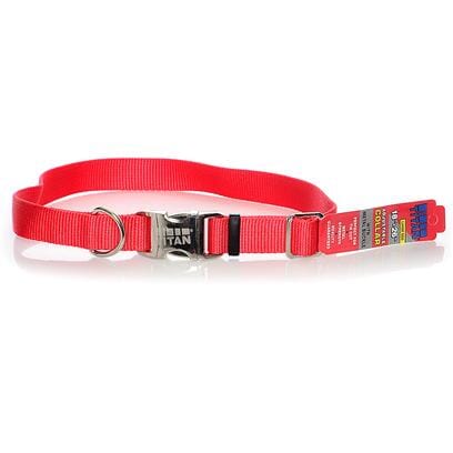 Coastal Adjustable Titan Metal Buckle Nylon Dog Collar Red Large - L:18-26 X W:1 Inch