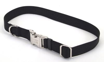 Coastal Adjustable Titan Metal Buckle Nylon Dog Collar Black Large - L:18-26 X W:1 Inch
