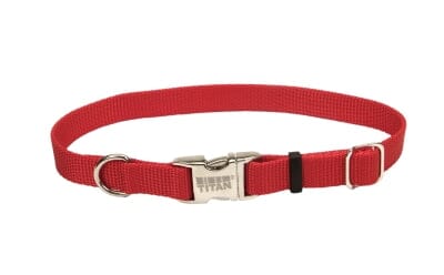 Coastal Adjustable Titan Metal Buckle Nylon Dog Collar Red Medium - L:14-20 X W:1 Inch