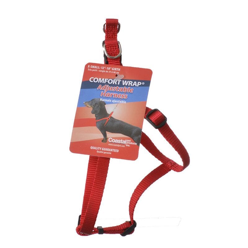 Coastal Comfort Wrap Adjustable Nylon Dog Harness - Red - Extra Small - L:12-18 X W:3/8 Inch Default Title