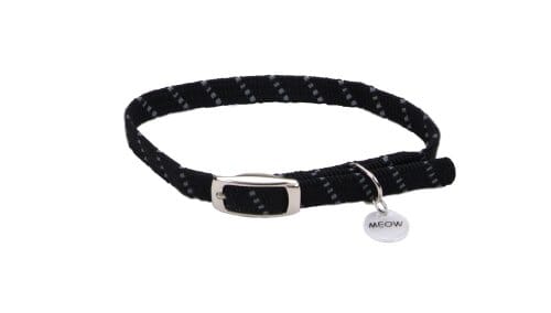 Coastal ElastaCat Reflective and Safety Stretchy Cat Collar with Reflective Charm - L:10 X W: 3/8 Inch Black