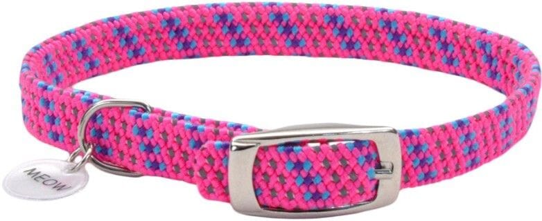 Coastal ElastaCat Reflective and Safety Stretchy Cat Collar with Reflective Charm - L:10 X W: 3/8 Inch Pink