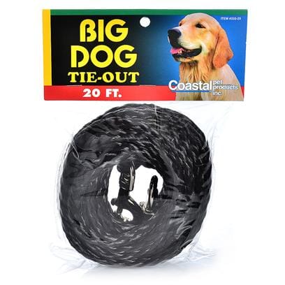 Coastal Heavy-Duty Poly Thick Braided Rope Big Tie Out - Black Medium - L:15 Ft X W:3/8 Inch