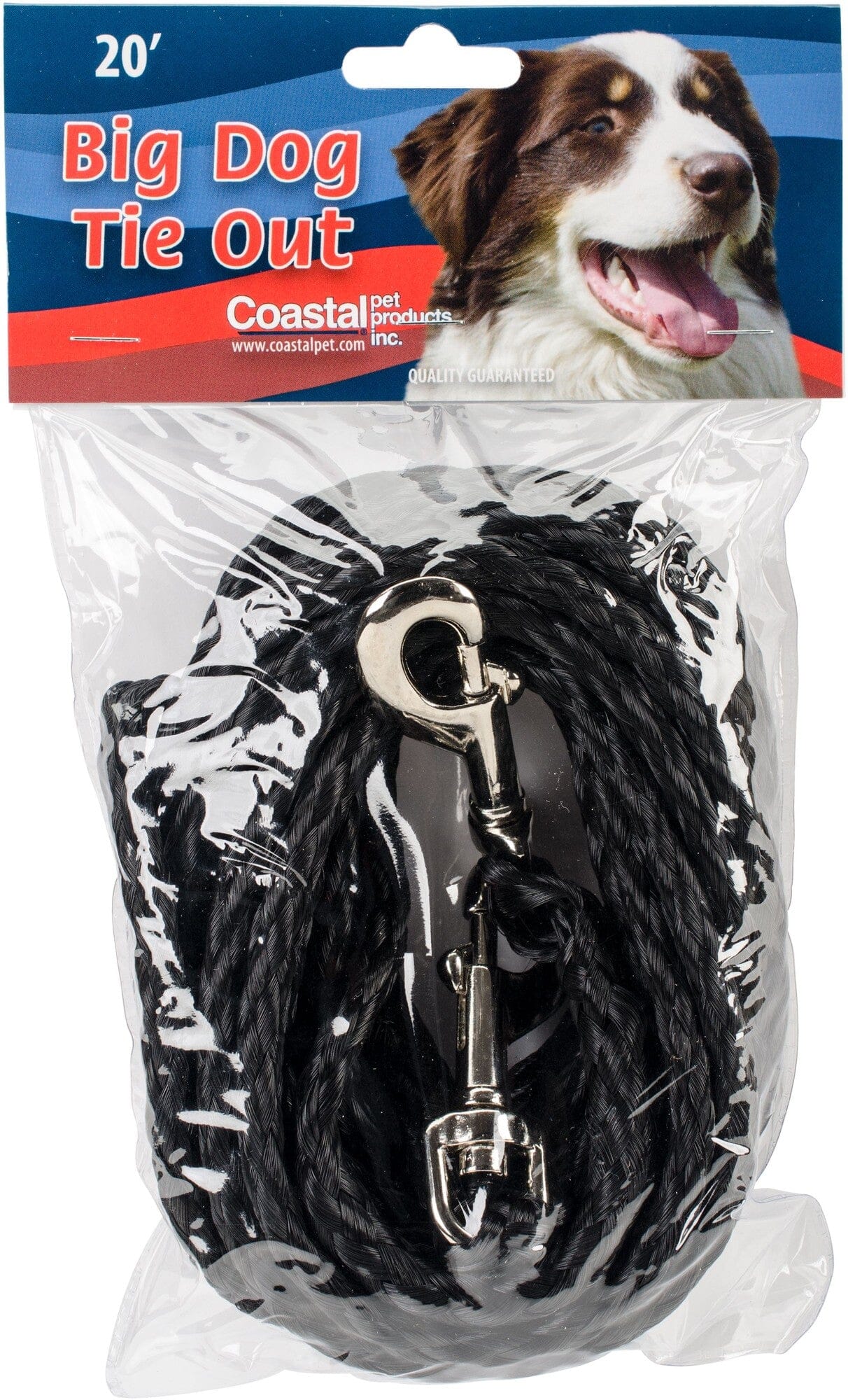 Coastal Heavy-Duty Poly Thick Braided Rope Big Tie Out - Black Large - L:20 Ft X W:3/8 Inch