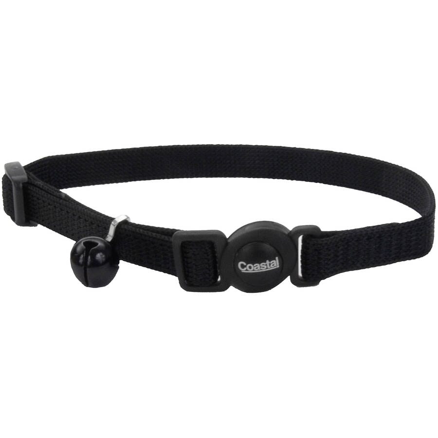 Coastal Safe Cat Breakaway Nylon Cat Collar with Bells - L:8-12 X W:3/8 Inch Black